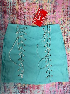 omighty Aqua Lace-Up Mini Skirt